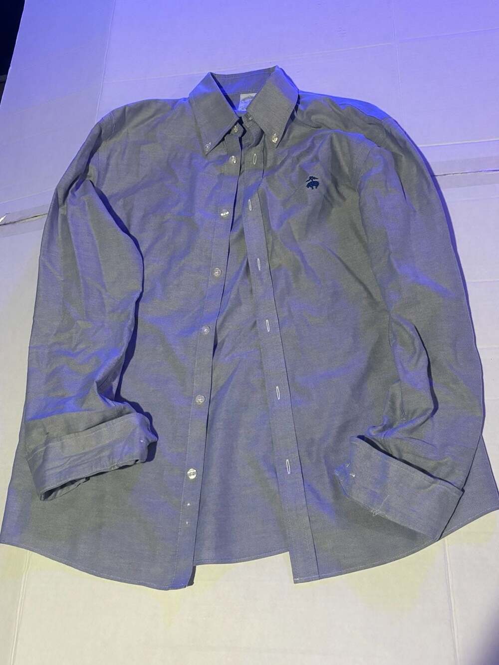 Brooks Brothers Milano Button Down Shirt Medium Blue Supima Cotton w Stain